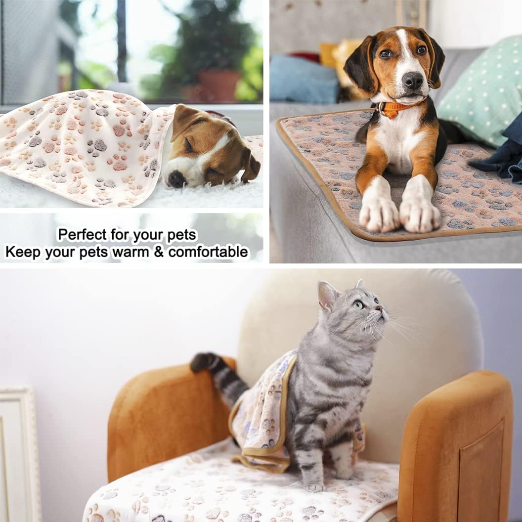 MIWOPET 3 Pack Fleece Pet Blankets Warm Bed Throw for Dogs & Cats - Brown/Pink/White / Small(23"*15") - image 2