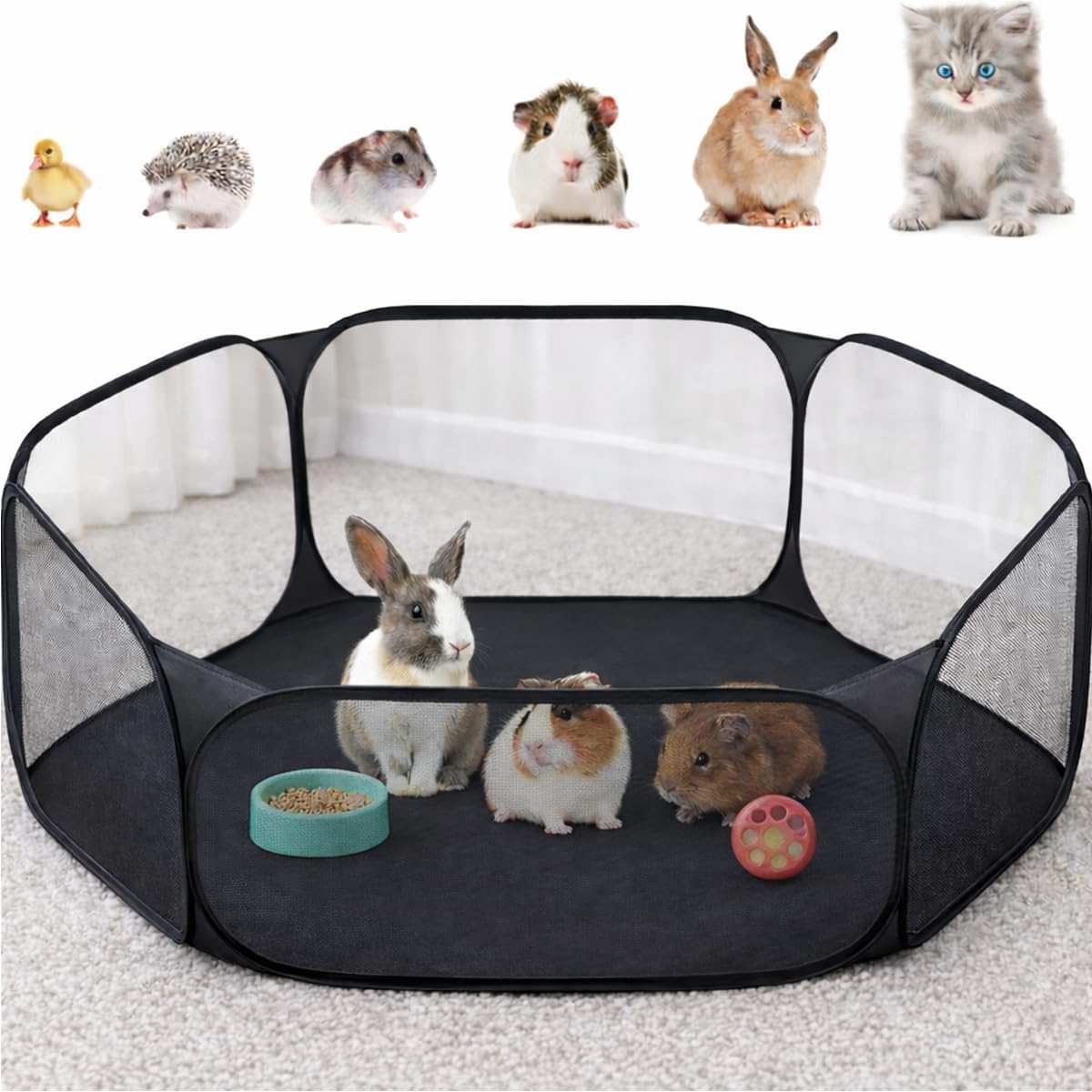 Small Animal Playpen, Pop-Up Portable Play Yard for Guinea Pigs - Black