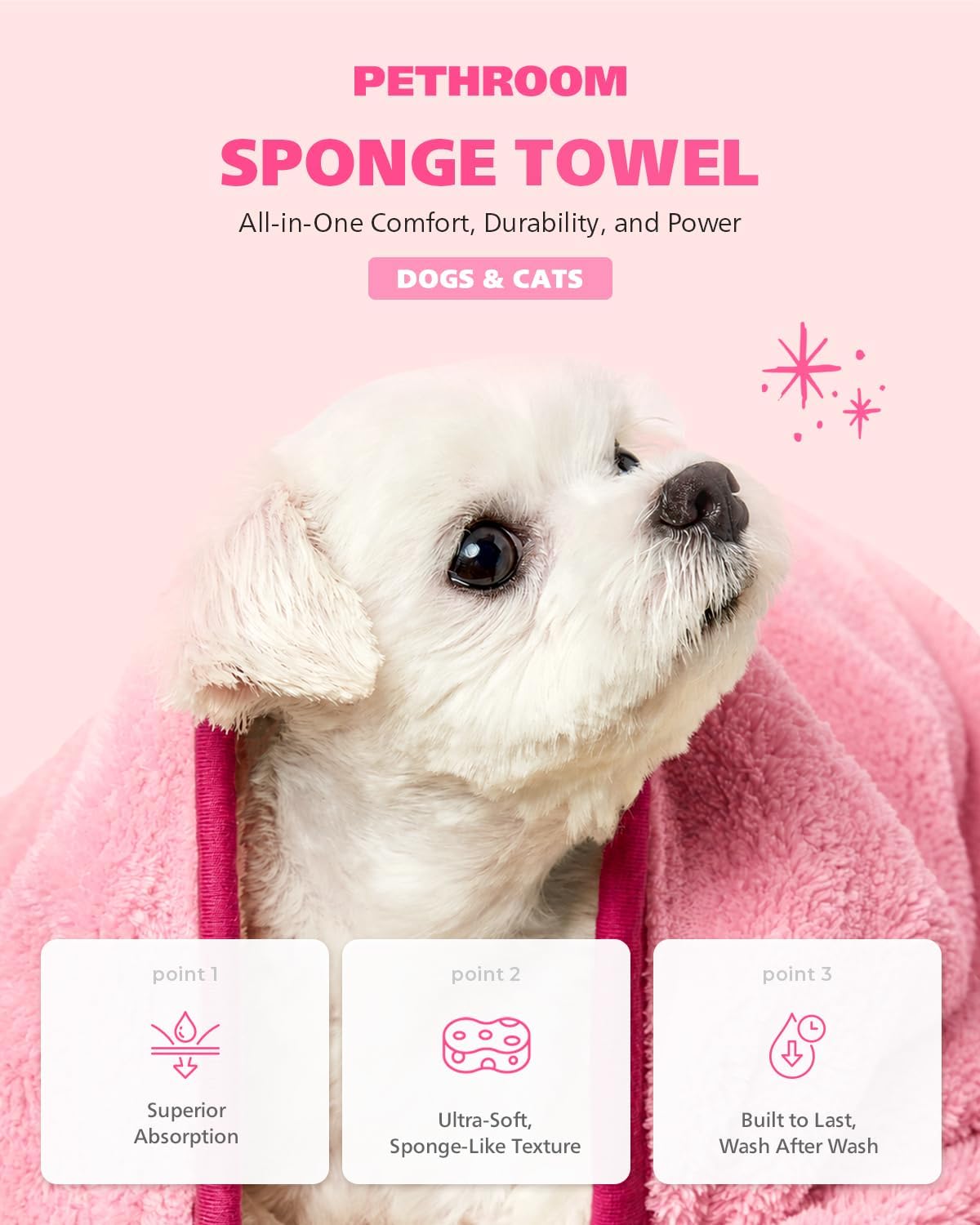 Ultra Absorbent Pet Towel, Quick-Drying - Pink / Large - image 2