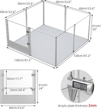 Dog Clear Playpen Fence Kennel: Pet Indoor Heavy Duty Whelping Box Pen Cage with Waterproof whelping pad - Small Animal Acrylic Exercise Kennel Pen with Metal Frame for Cats Puppy Rabbits Guinea Pig
