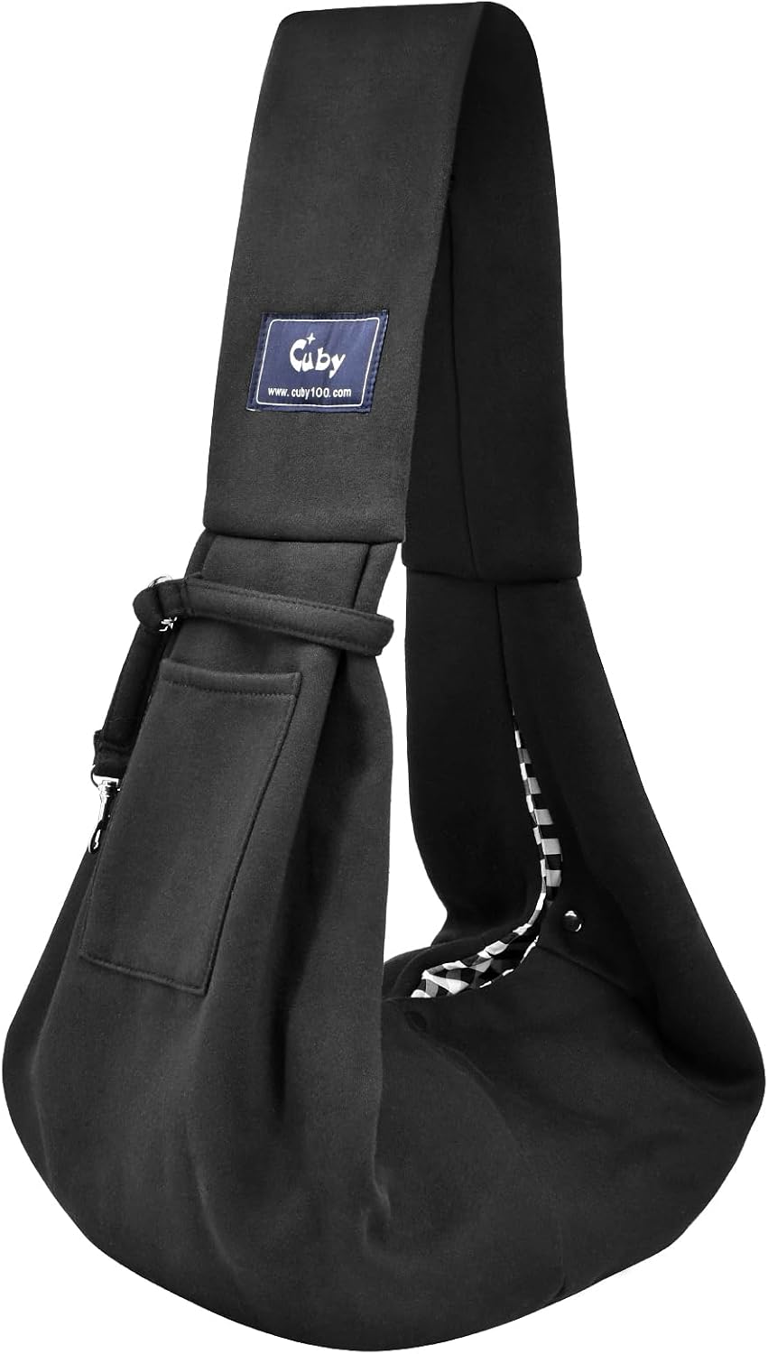 Dog and Cat Sling Carrier, Hands Free Reversible Pet Papoose Bag - Black Senior
