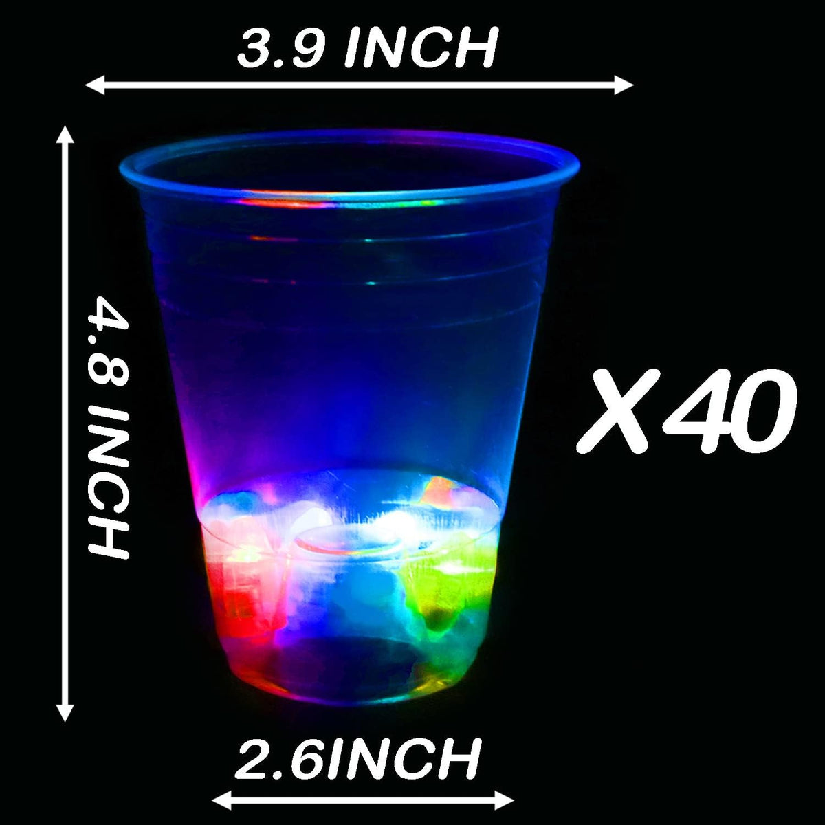 LLKMDSS light up party cups, 40 pack of 16 oz plastic cups with flashing color LED lights - view 3