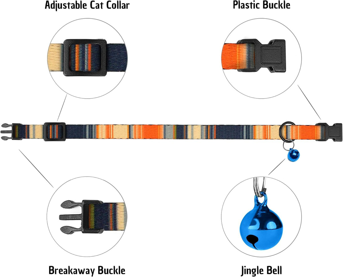 4PCS Breakaway Cat Collars with Bell - Striped - image 4