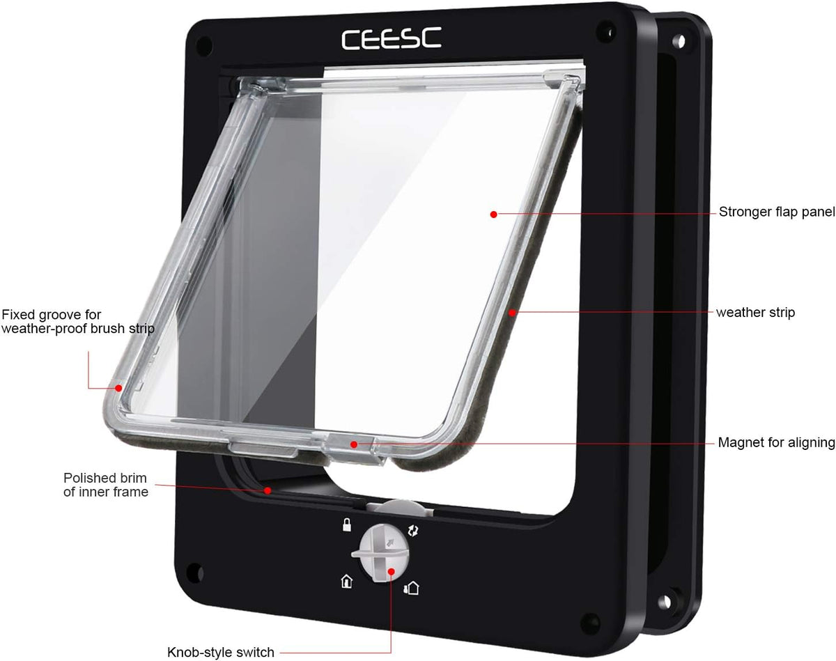 CEESC Medium Cat Door for Interior/Exterior, for Pets <15.75" - L- Inner size: 7.1"(W) x 7.7"(H) / Black - image 3
