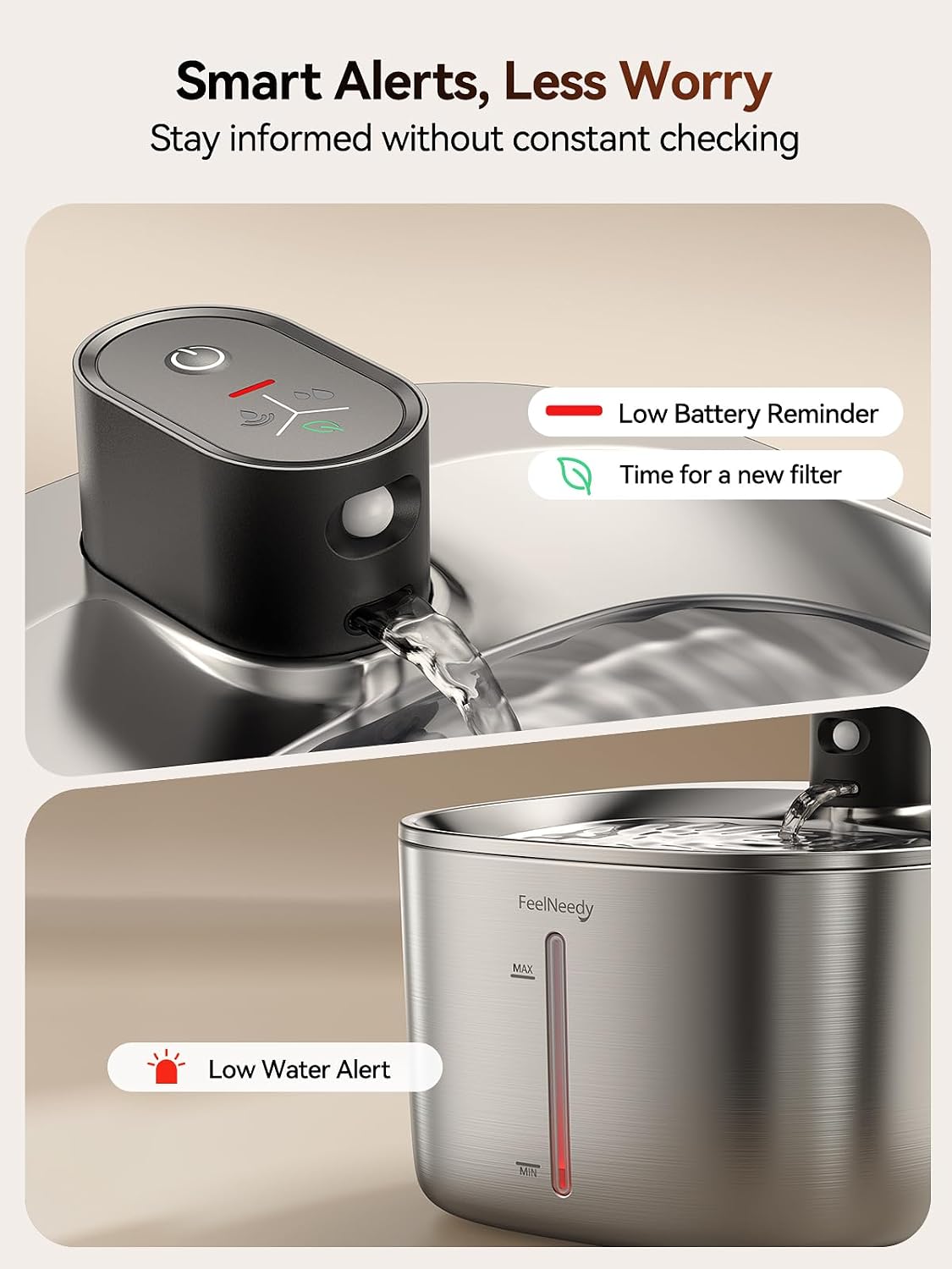 FEELNEEDY Wireless Cat Water Fountain Stainless Steel with Sensor - Stainless Steel Fountain(6 Filters) - image 4