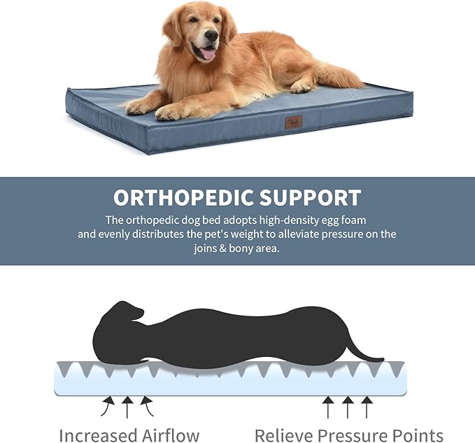 Outdoor Dog Bed for Small Dogs, Waterproof Dog Crate Bed for Small Dogs, Orthopedic Egg Crate Foam Puppy Beds with Washable and Removable Oxford Cover, Blue