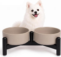 Raised Ceramic Dog Bowl Set with Stand - Light Gray / 2 Bowls - 1.6 Cups Each