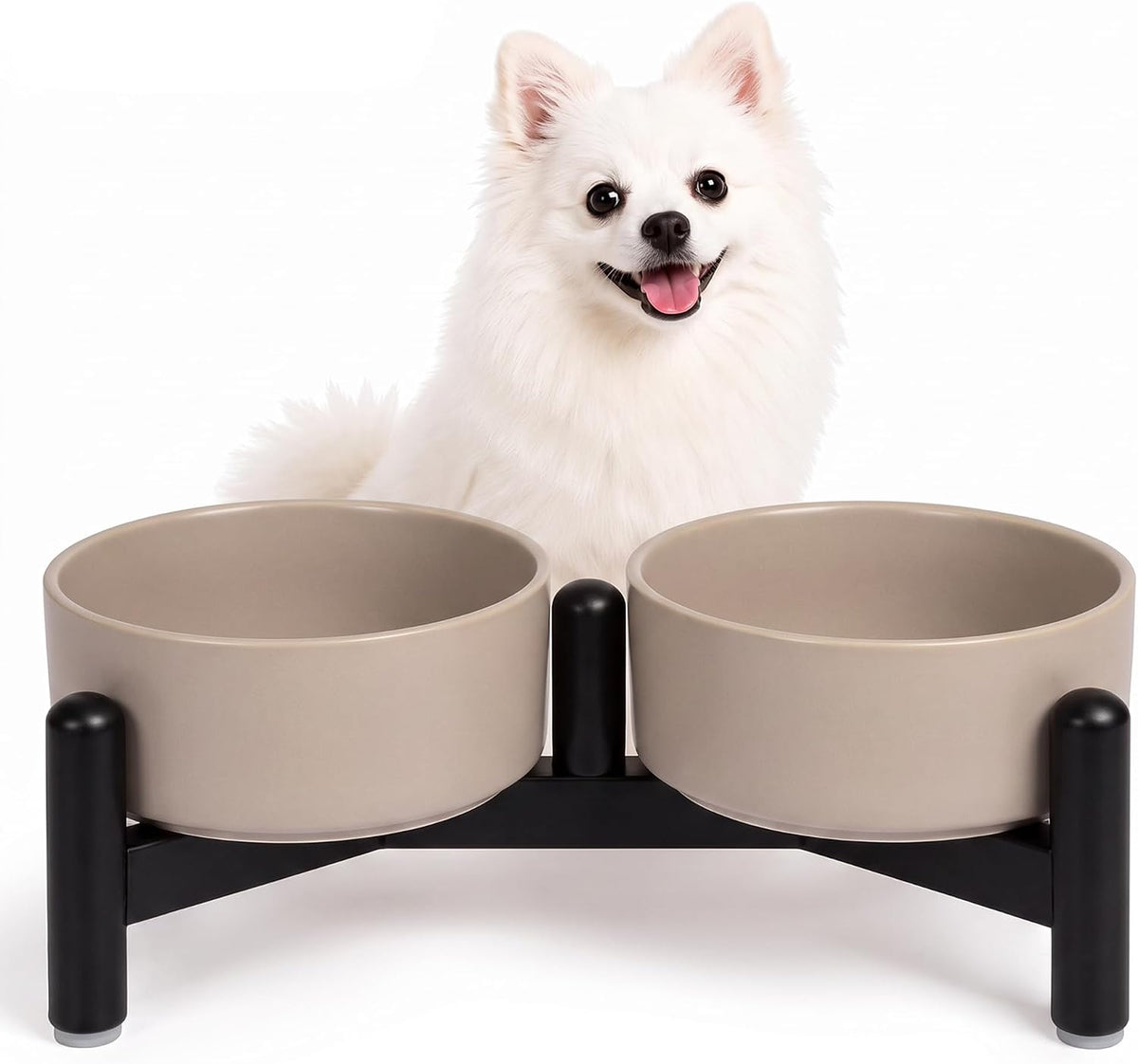 Raised Ceramic Dog Bowl Set with Stand - Light Gray / 2 Bowls - 1.6 Cups Each