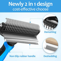 Undercoat Rake for Dogs, Pet Hair Grooming Brush - Blue - image 2