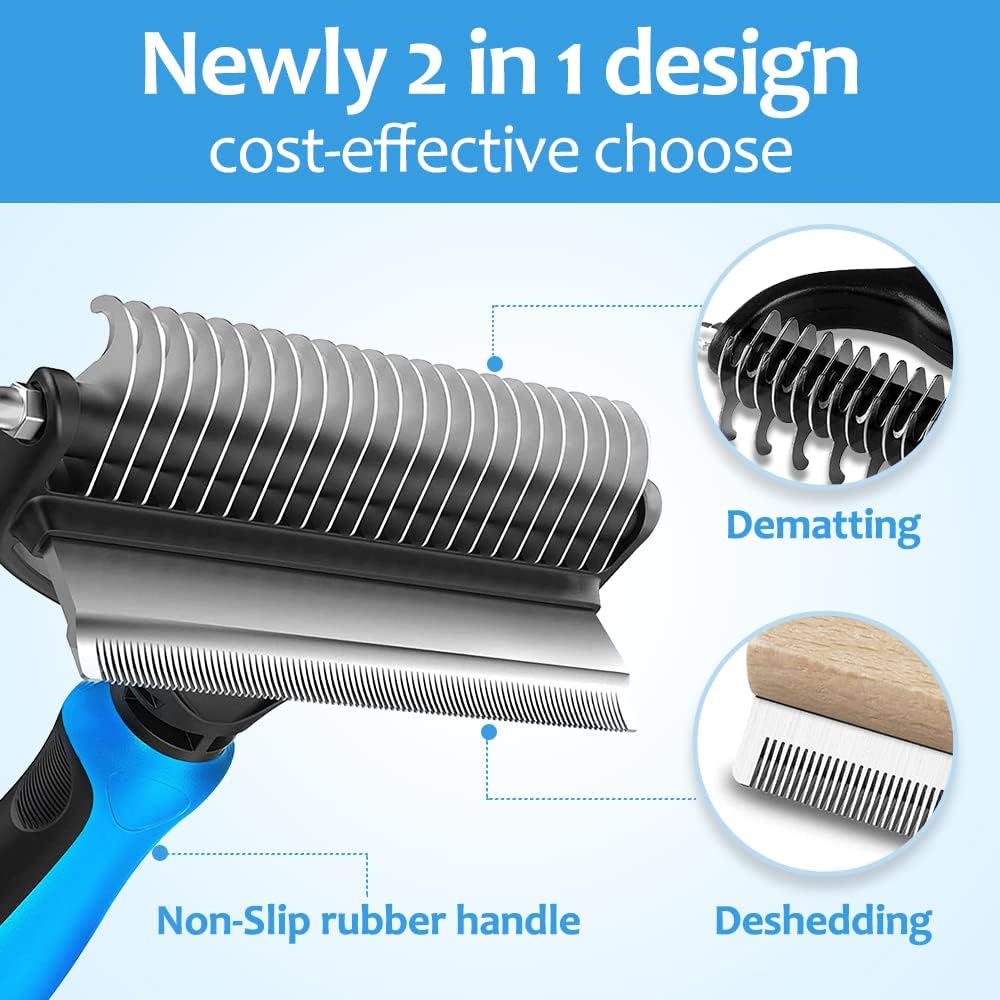 Undercoat Rake for Dogs, Pet Hair Grooming Brush - Blue - image 2