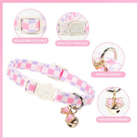 Halloween Cat Collar-2Pack Autumn Pumpkin Kitten Collars-Funny - Pink Bow Blossom& Pink Purple Plaid - image 3