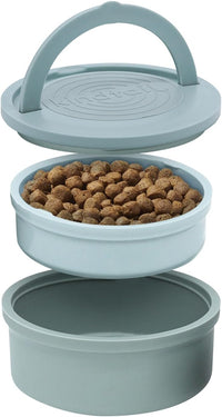 Dog Travel Bowls - Set of 2 Portable Pet Food & Water Dishes with Lid & Handle - Each Nesting - Light Green / Large
