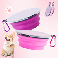 SLSON Dog Bowls Pet Collapsible Bowl with Cover Lids - Pink and Purple / Small Two-Tone - image 2