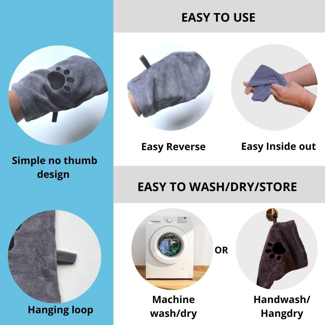 Penny & Niko Microfiber Pet Towel Mitts - Standard - 4 pack / Gray - image 2
