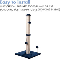 MECOOL 34“ Tall Cat Scratching Post Premium Basics Kitten Scratcher Sisal Scratch Posts Trees with Hanging Ball for Indoor Cats, Navy