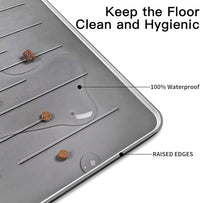 32" x 24" Large Pet Food Mat, Silicone Dog Mats for Food and Water, Nonslip Pet Feeding Mats for Floors,Dog Cat Bowl Mat with Raised Edges, Gray Green