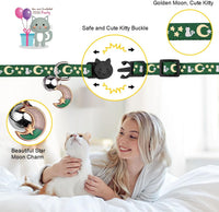 Baeuppit 2PCS Breakaway Cat Collars with Bell Moons Stars Cute Kitty - Neck 6.9-10.7 in / Deep Green&Black - image 3