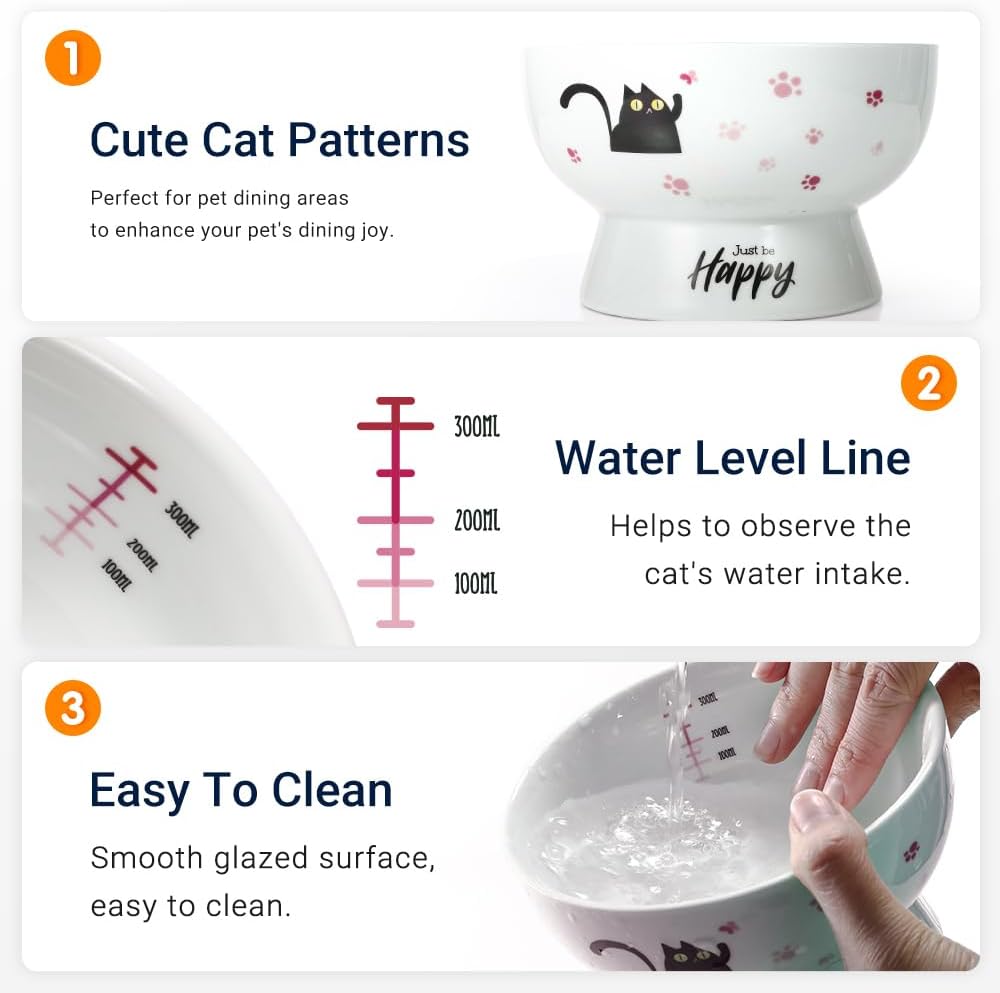 Raised Cat Food Bowl Ceramic 15° Tilted Cat Food Bowls Protect Cat's - Pink-Water Bowl / 1 - image 4