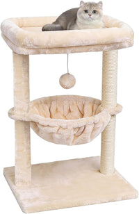 SYANDLVY Small Cat Tree for Indoor Cats - Beige / Top Perch with Basket