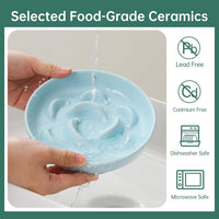 2 Pack Ceramic Cat Slow Feeder Bowl Set, 6.3" Wide - White and Blue - image 2