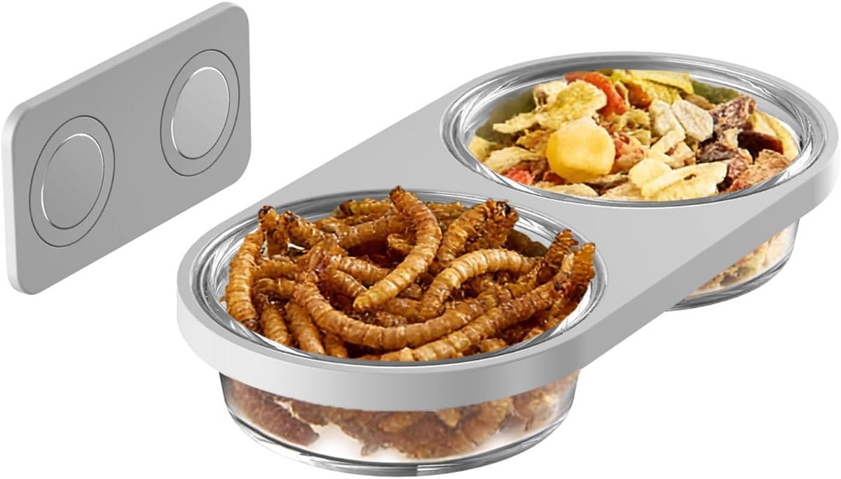 Magnetic Reptile Feeding Ledge with 2 Pack Plastic Bowls Food Feeder - Gray(Pack of 1） / Magnetic-Mounted