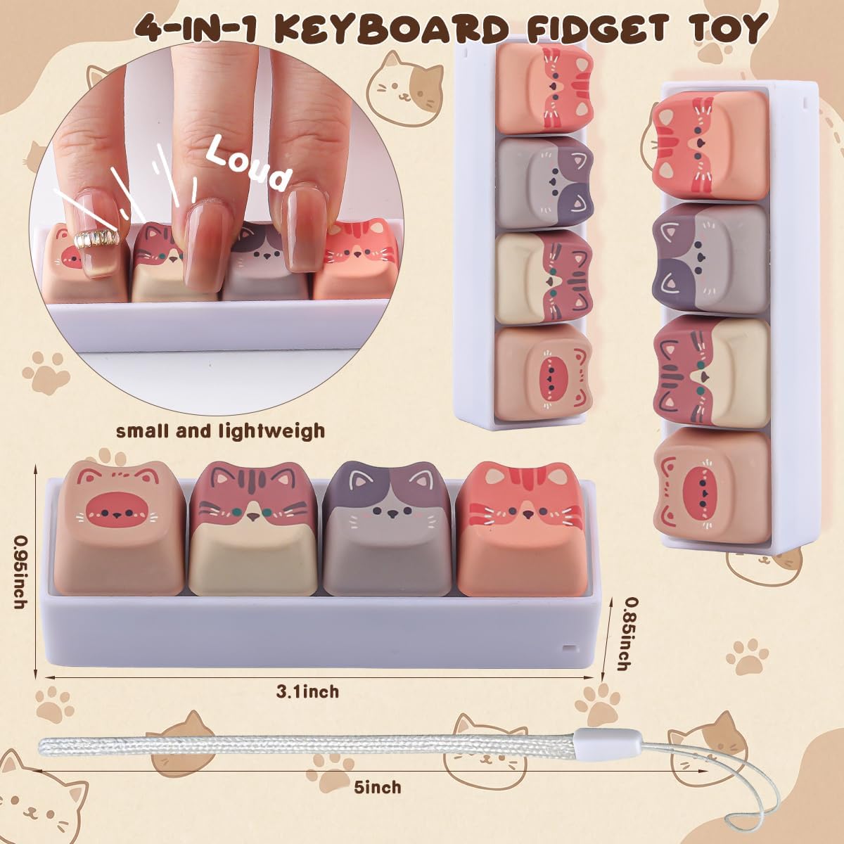 TYRIXKI 2 keyboard fidget toys, black and white heart shape clicker keychains - view 14