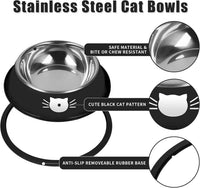 Serentive 2 Pcs Non-Slip Stainless Steel Small Cat Food Bowls - Black / 13 oz - image 3
