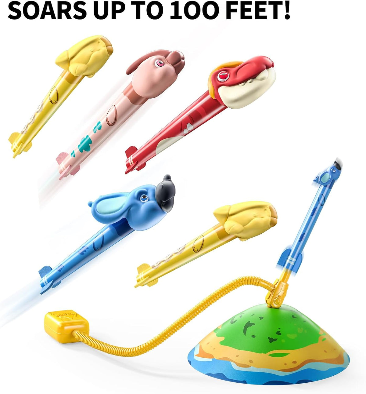 TEMI Rocket Launcher for Kids, 12 Foam Rockets and Launcher Pad - Dinosaur Toy Rocket Launcher - 6 Rockets - image 3