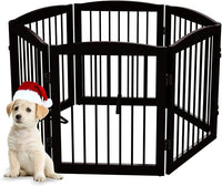 Freestanding Pet Gate for Dogs, Foldable Wooden Dog Gate for House, Extra Wide Indoor Pet Barrier for Stair, Doorway, Hall, Support Feet Included, 120 Inch Wide, 6 Panels 24", Brown