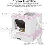 RIZZARI Cat Litter Box, Foldable Cat Box with Drawer, Large Capacity Litter Box with Lid, Top Opening Litter Pan for Small to Big Cats (Pink-Stainless Steel Basin)