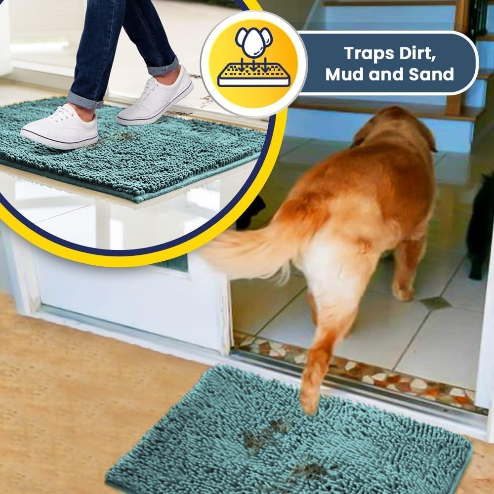 Muddy Mat | Absorbent Microfiber Chenille Door Mat Grey 24" x 35" with Heavy Duty Non-Slip Rug - 24" x 60" / Seafoam Green - image 2