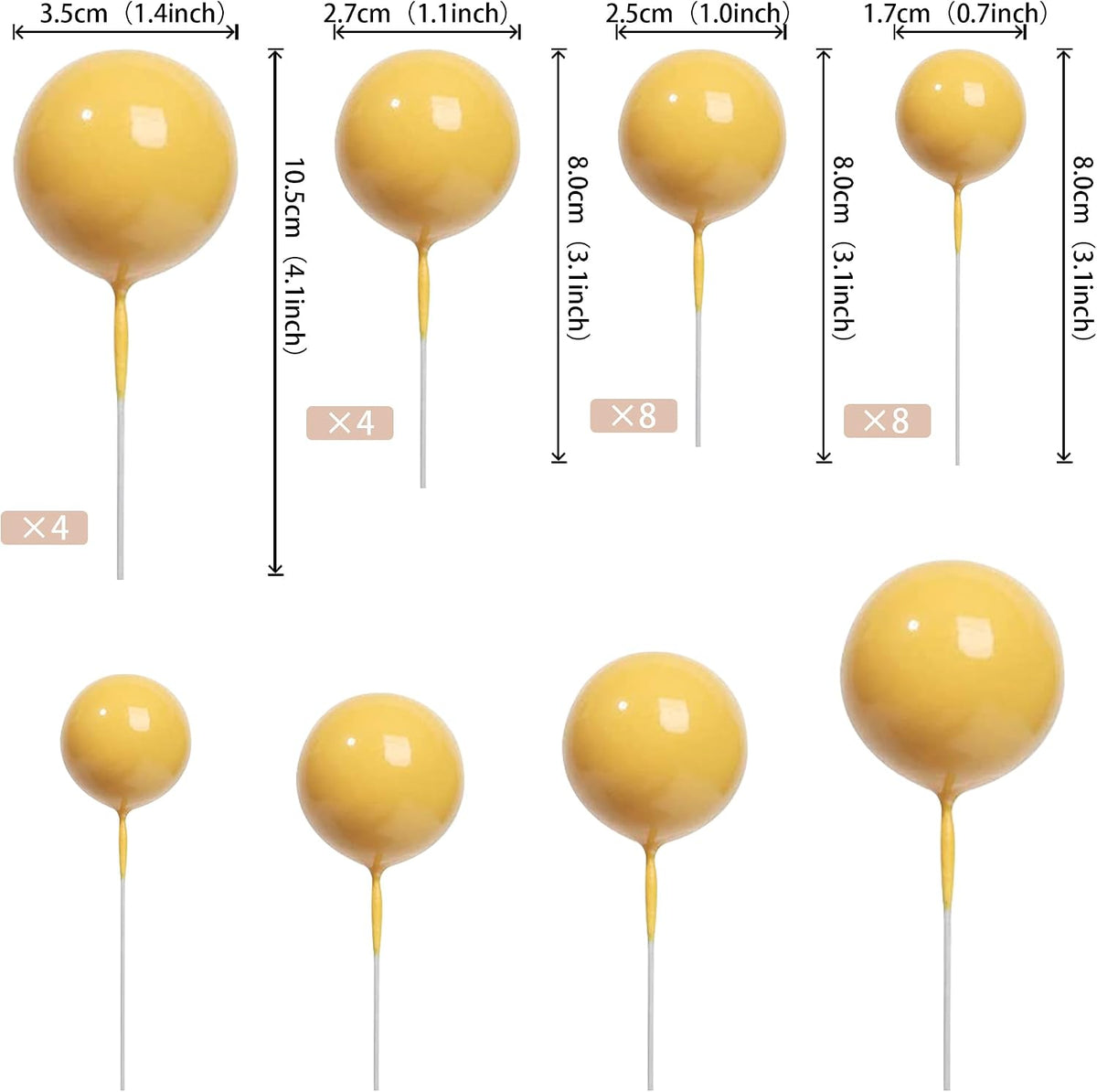 ZHUOWEISM ball cake toppers, 24 mini balloon picks in blue, gold and white - view 38