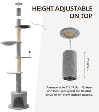 Made4Pets Floor to Ceiling Cat Tree 93-106'',Tall Cat Tower 5 Tiers,Adjustable Height, Stable Cat Tree Tower with Scratching Posts, Fluffy Condo, Hammock and Ball Toy for Indoor Cats/Kitten, Gray
