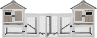 94''L Rabbit Hutch Outdoor Chicken Coop with Run, Wooden Indoor 2 Story Bunny House with Waterproof Roof, Pull Out Tray, Guinea Pig Rabbit Duck Cage for Small to Medium Animals and Pet Lover, Gray
