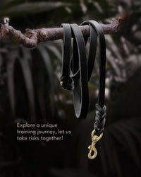 Braided Leather Dog Training Leash 6 Foot - Xl - 6 ft x 1 inch / Black - image 3