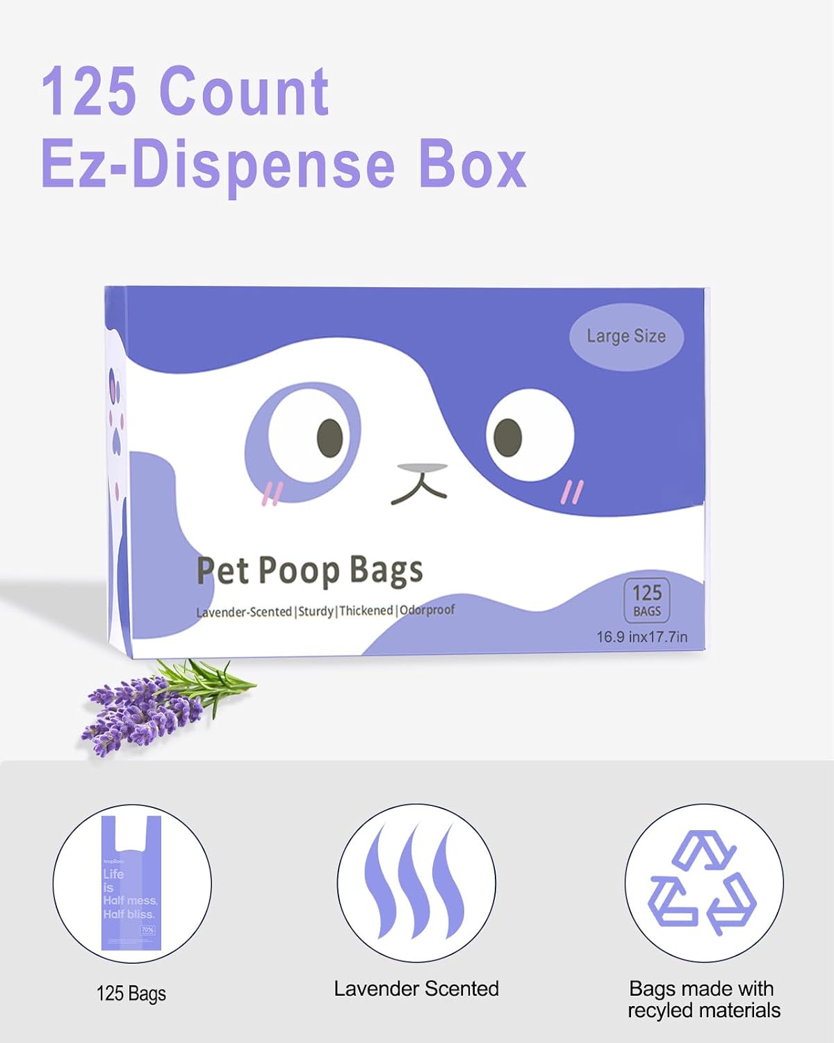 125 Count Cat Poop Bags Cherry Blossom Scented with Handles - Lavender / 125 Count / Large-17.7" x 11.8" - image 4