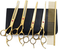 Professional Dog Grooming Scissors Set - 7 Inch (Pack of 5) / Gold