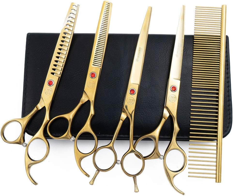 Professional Dog Grooming Scissors Set - 7 Inch (Pack of 5) / Gold