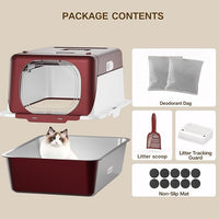 XX-Large Stainless Steel Cat Litter Box with Lid – Fully Enclosed Large Litter Box for Big Cats, Odor Control with Magnetic Door, Easy Clean, Multi-Cat Durable Metal Pan (Burgundy)