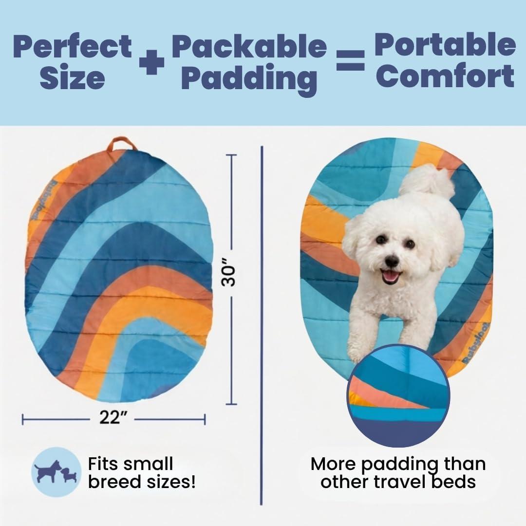 Travel Dog Bed, Foldable & Packable with Carry Bag, Black - Sunset Surf / Small - image 2