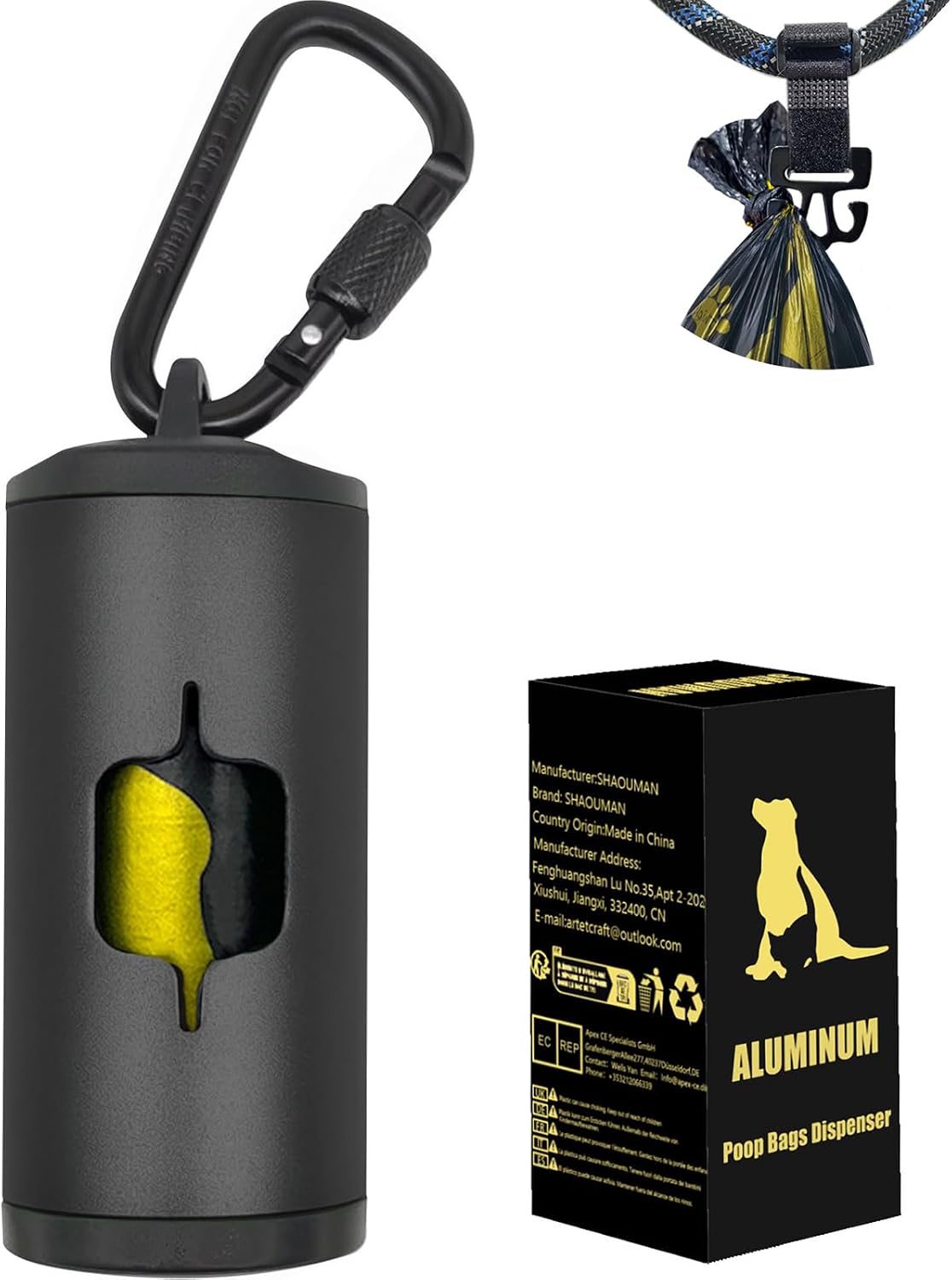 Metal Dog Poop Bag Holder 2-Pack w/Leash Clip - Black / 1 Count (Pack of 1)