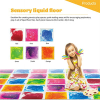 edusense 4 pack of 11.8 inch liquid sensory floor tiles with moving multicolor gel and non-slip base - view 5