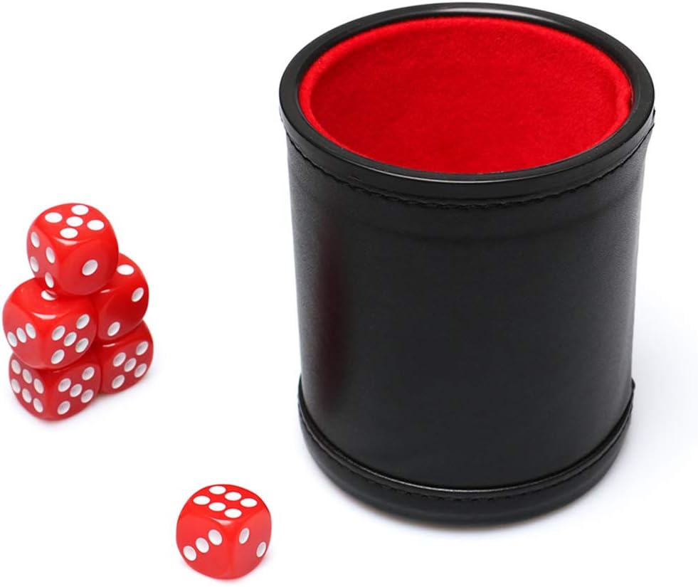 Felt Lined PU Leather Dice Cup Set with 6 Dot Dices – Fun for Kids & Family - Red1 - image 4