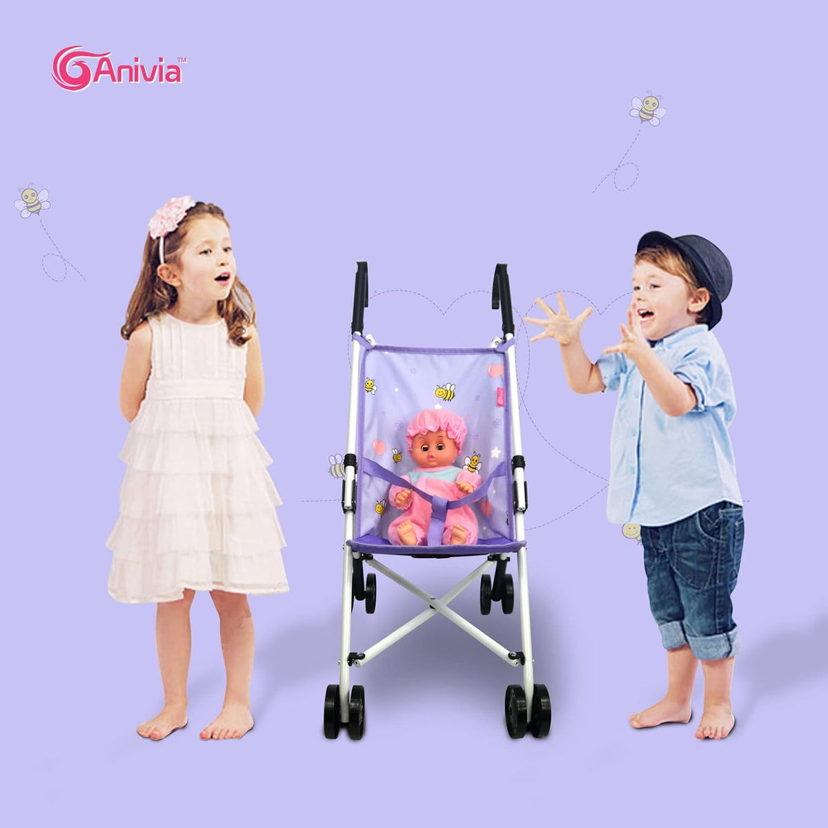 Anivia Stroller Toy Collection Doll Stroller Baby Doll Accessories - DB102 purple - image 3