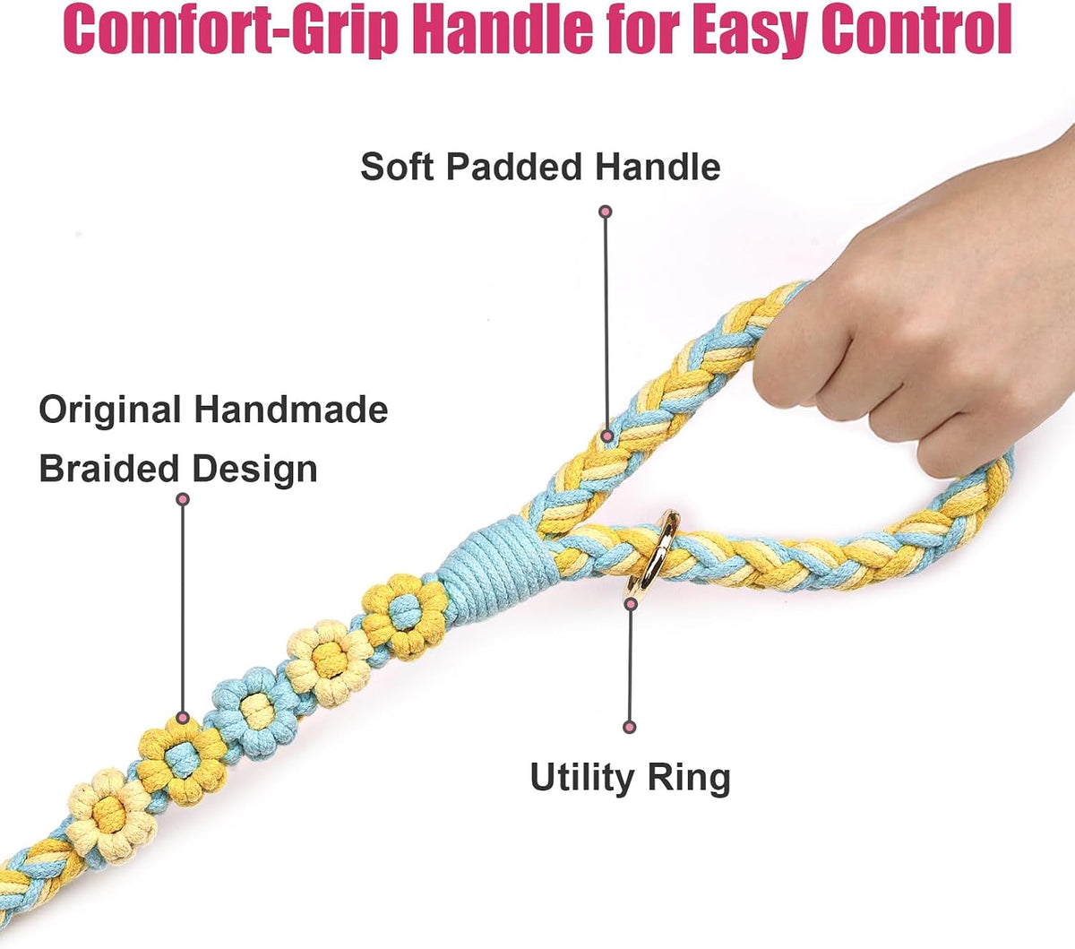 5FT Braided Cotton Rope Leash for Small, Medium and Large Dogs - Lemon Ice Blue - image 3