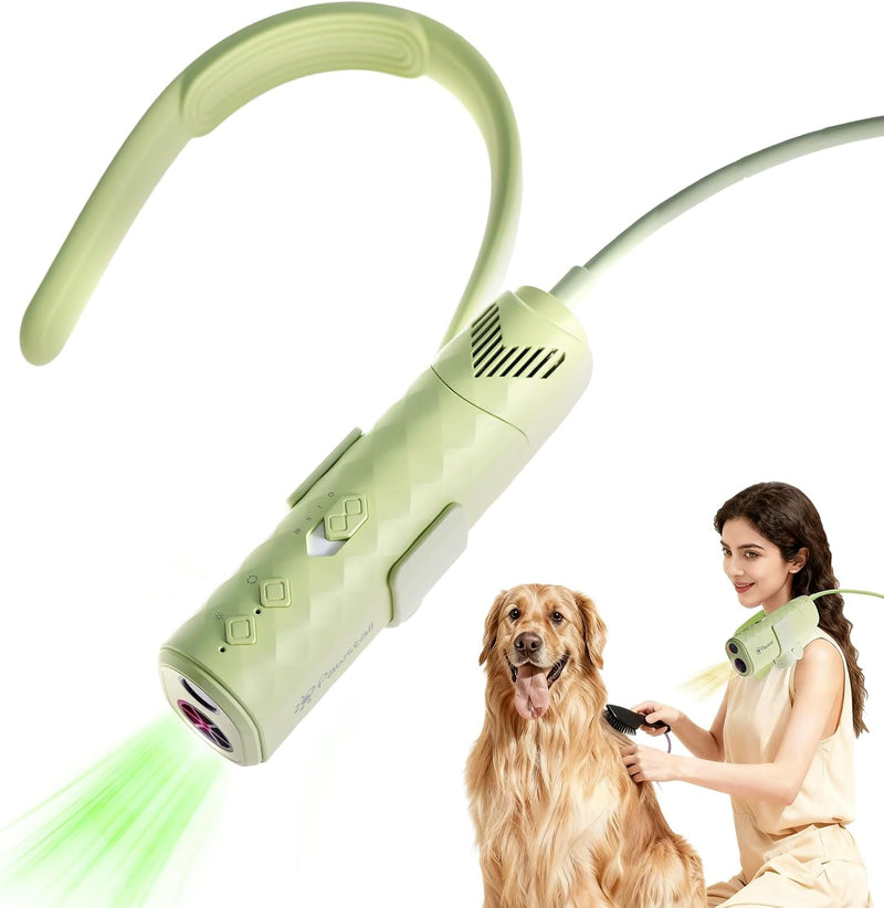 Dog Dryer for Pet Grooming, Pet Neck-Hanging Hair Dryer - Green