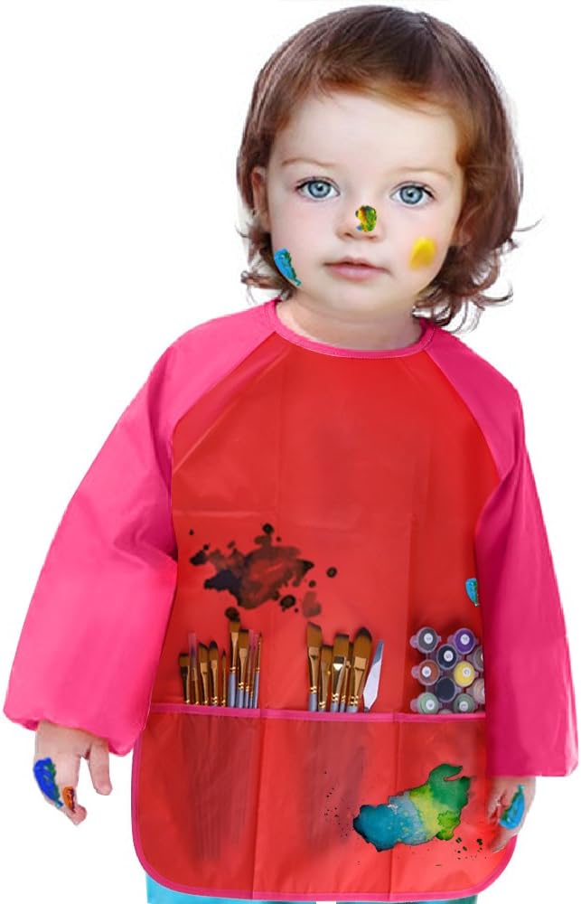KUUQA Waterproof Children Art Smock Kids Art Aprons – Fun for Kids & Family - Red / 1 - image 3