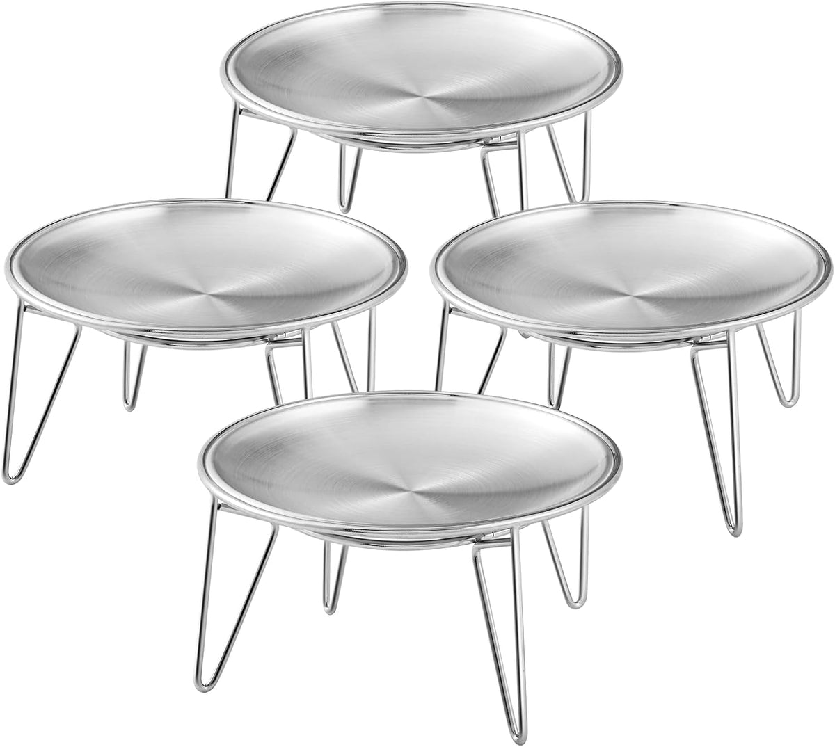 Elevated Cat Bowls, Wide Stainless Steel Cat Food Bowls with Metal Stand Whisker Stress-Free - 4 Plates with Stand