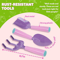 Pink Kids Gardening Tools - includes Sturdy Tote Bag, Watering Can, Gloves, Shovels, Garden Stakes, and a Delightful Children's Book "How to" Garden Tale - Kids Garden Tool set for toddler age on up.