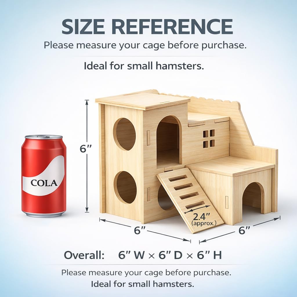 Tiny Hamster Maze Wood House Fun Slide House Double-Decker Hut - image 2